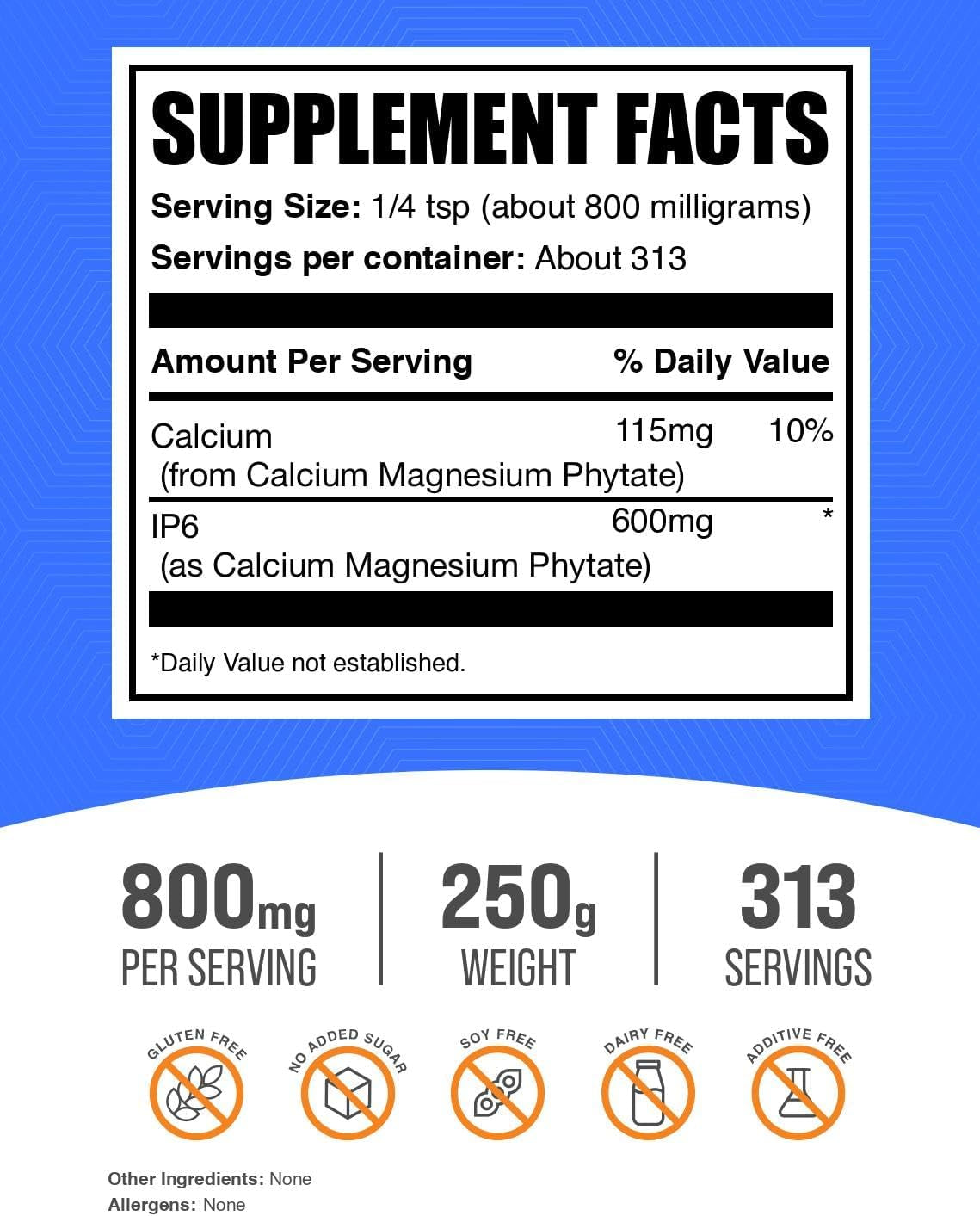 Bulksupplements.Com IP6 Powder - Inositol Hexaphosphate, IP6 Supplement - Inositol Supplement for Immune Support, Gluten Free, 800Mg per Serving, 250G (8.8 Oz) (Pack of 1)