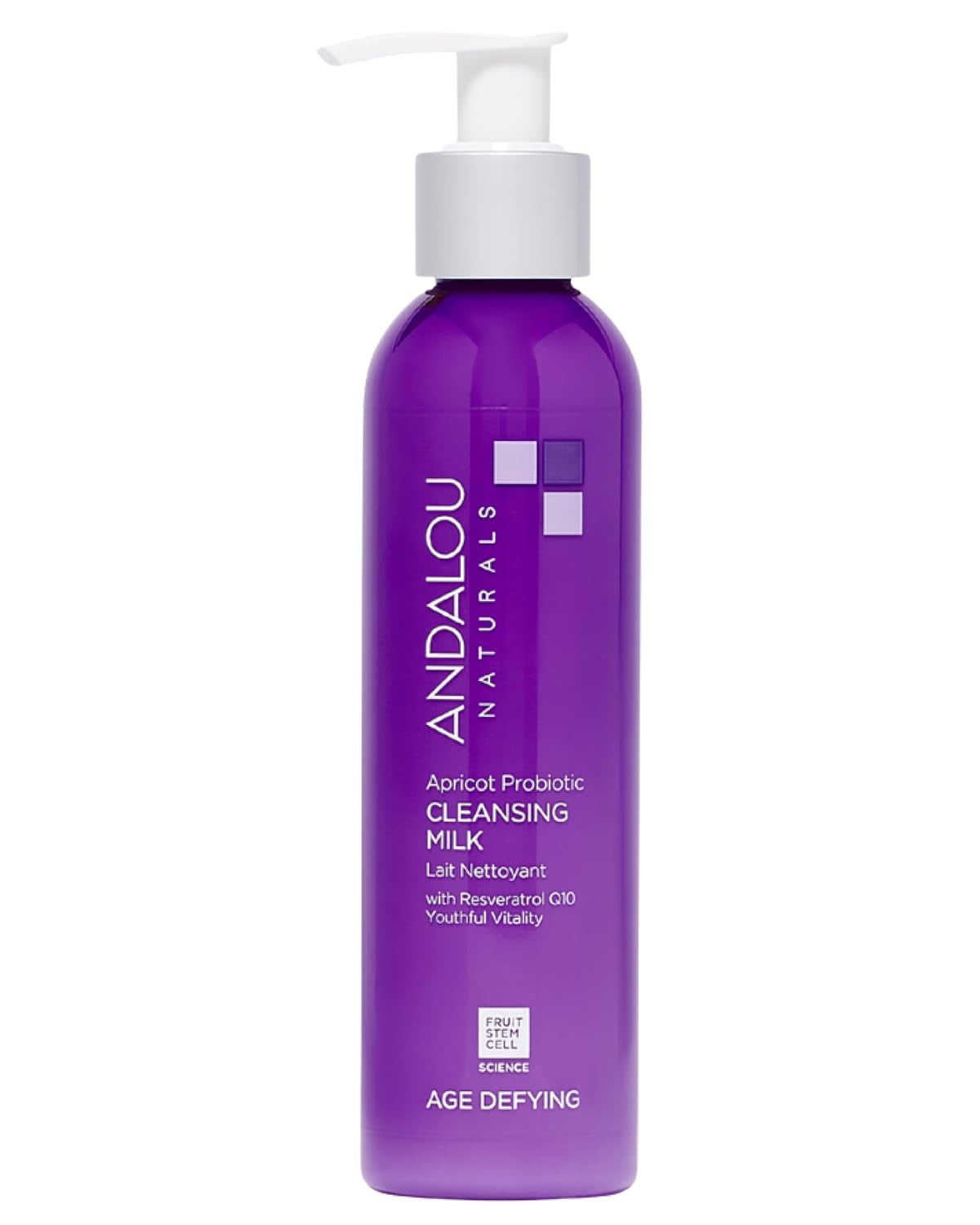 Andalou Naturals Age Defying Apricot Probiotic Cleansing Milk | Gentle Daily Hydrating Face Cleanser for Dry, Dehydrated Skin| with Fruit Stem Cell Complex | 6 Fl Oz