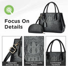 Crocodile Embossed PU Leather Handbag Set - 2-Piece Tote with Matching Pouch, Stylish and Durable Shoulder Bag for Women (Black)