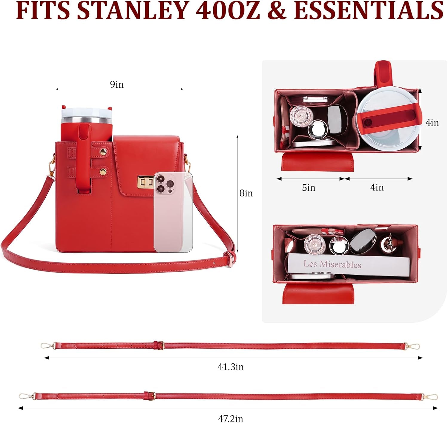 Stanley Purse Cup Holder Bag with Strap- Outdoor Portable Crossbody Water Bottle Storage Bag for Stanley Cup Tumbler 40 Oz