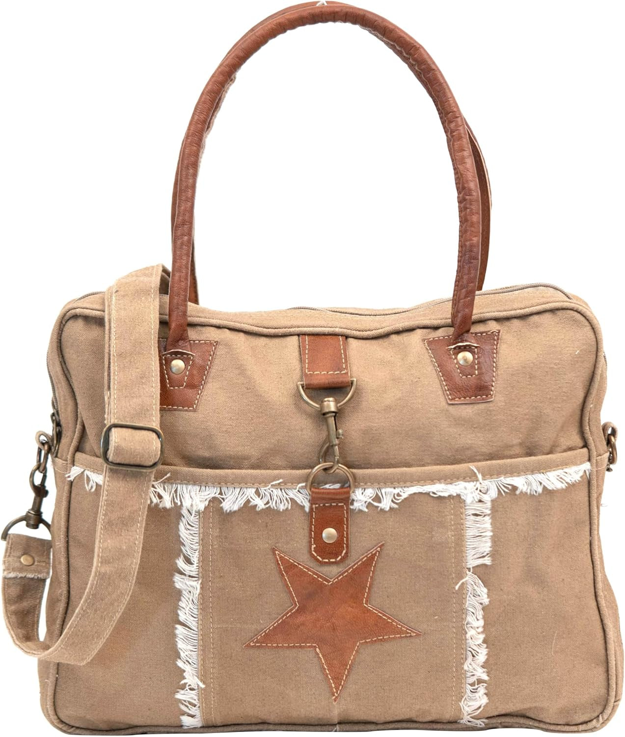 Upcycled Canvas Hand Bag and Cowhide Tote Bags for Women, Boho Bag for Women, Canvas Weekend Bags
