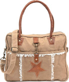 Upcycled Canvas Hand Bag and Cowhide Tote Bags for Women, Boho Bag for Women, Canvas Weekend Bags