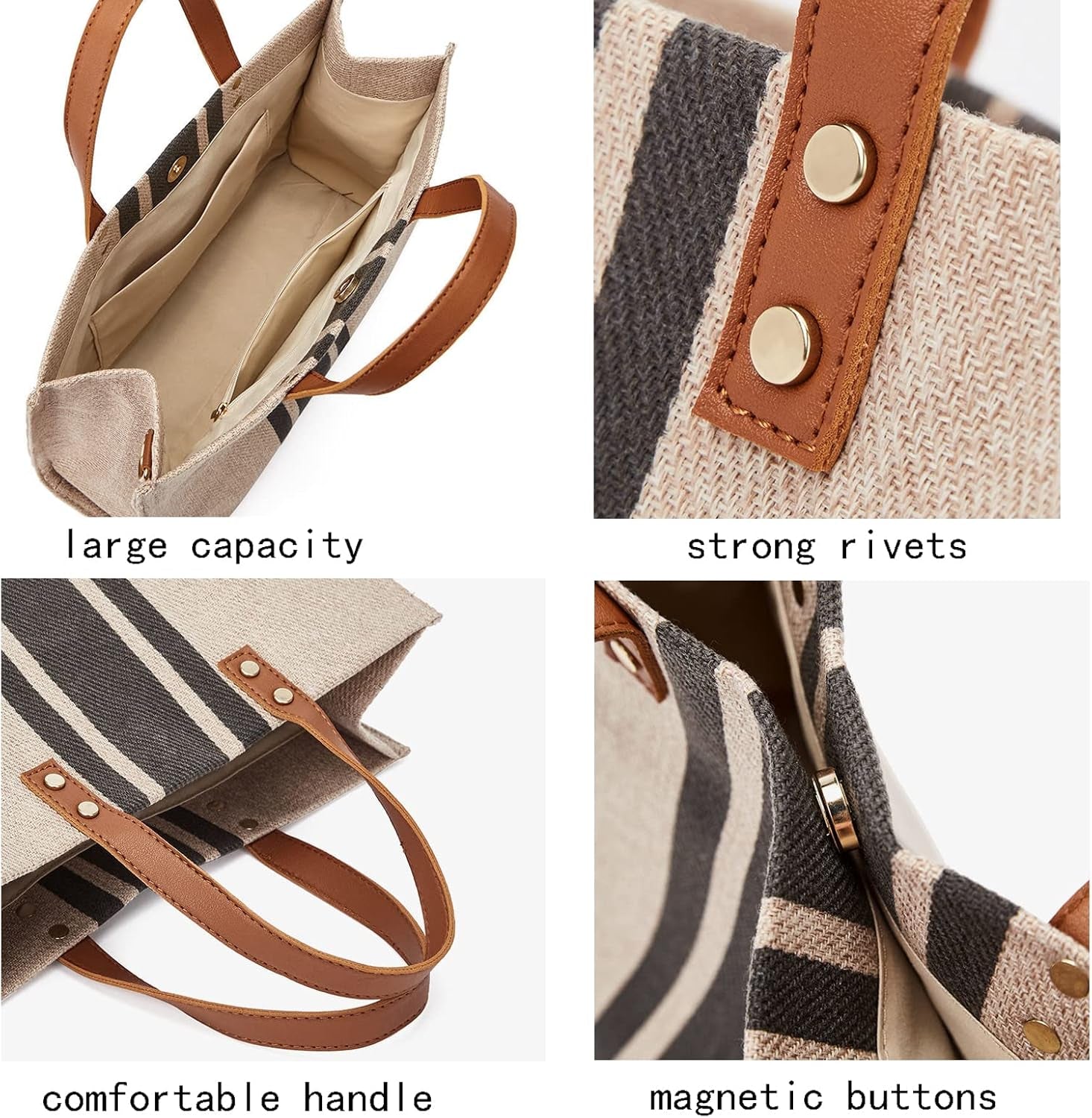 Wegang Canvas Tote Bag, Women’S Crossbody Shoulder Bag, Large Woven Handbag, Straw Tote Hand Bags Casual Bag Foldaway Style for Shopping Working Travel Beach