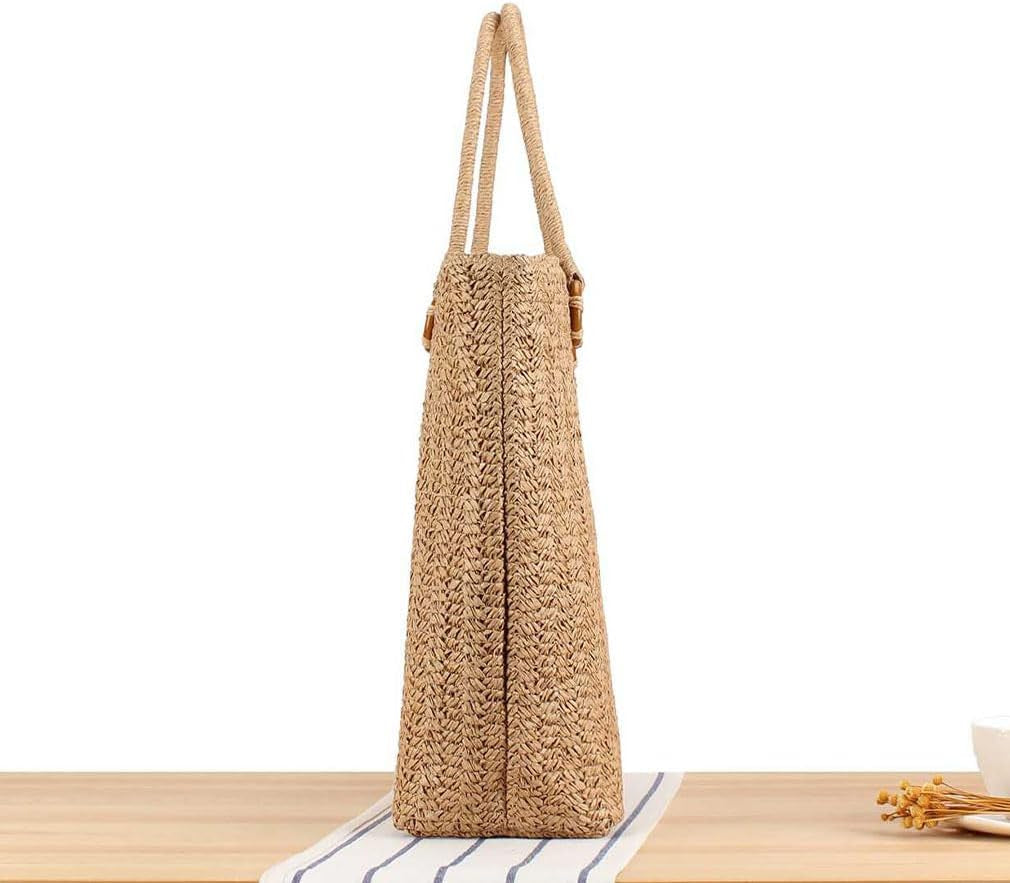 Big Woven Bag Women Large Tote Bag Summer Beach Handbag Retro Simple Travel Vacation Shoulder Bag