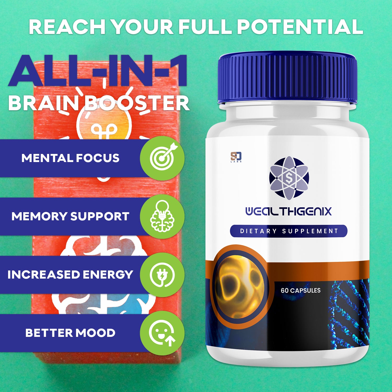 Wealthgenix Supports Cognitive Health, Wellness and Enhances Memory (3 Pack)