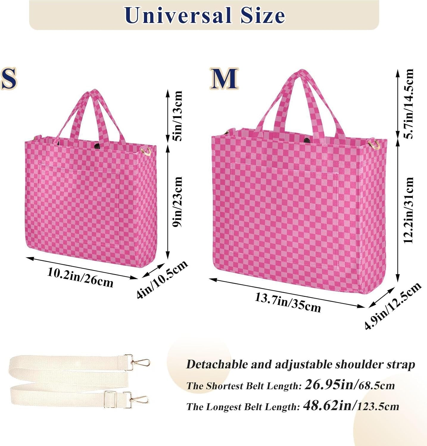 Pink Checkered Tote Bag for Women Large Corduroy Canvas Tote Bag Teacher Crossbody Bag for Office Travel College