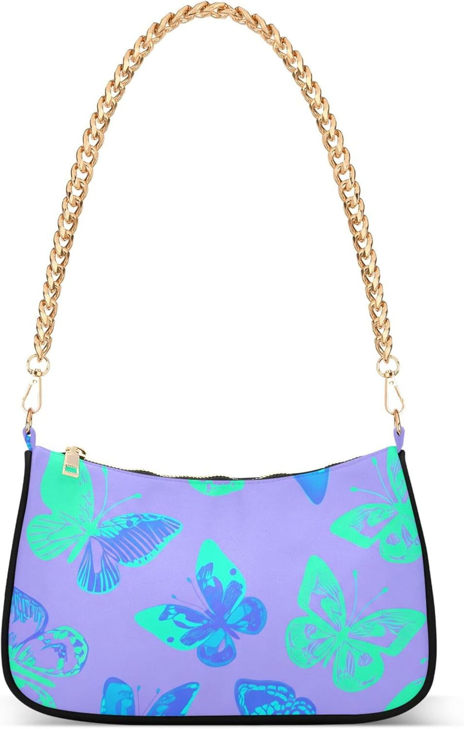 Blue Turquoise Butterflies Purple Aesthetic Shoulder Bag for Women Classic Purse Hobo Totes Colorful Tote Handbags Zipper Closure
