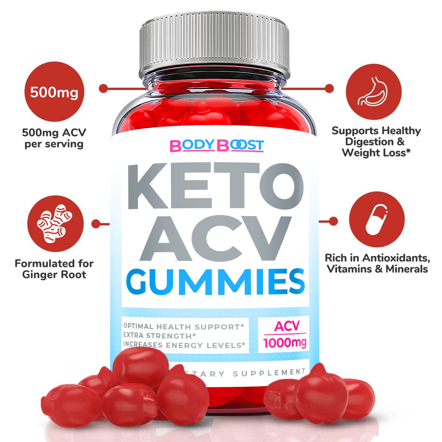 (1 Pack) Body Boost Keto Gummies - Body Boost ACV Gummies, Weight Loss-60 Gums