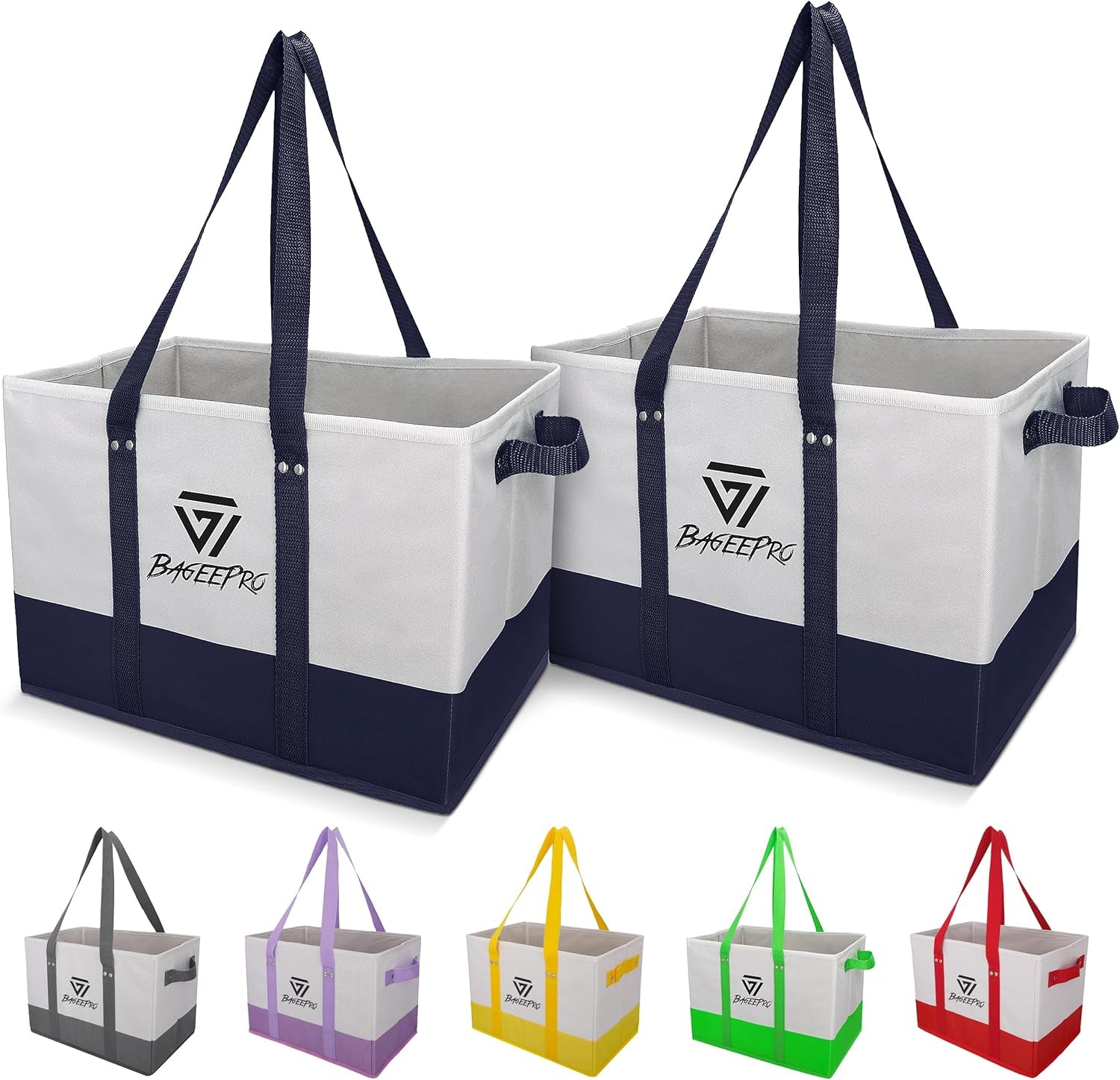 2Pack Collapsible Tote Bags | Large Reusable Grocery Bag | Heavy Duty Shopping Bag with Handles for Food and Storage
