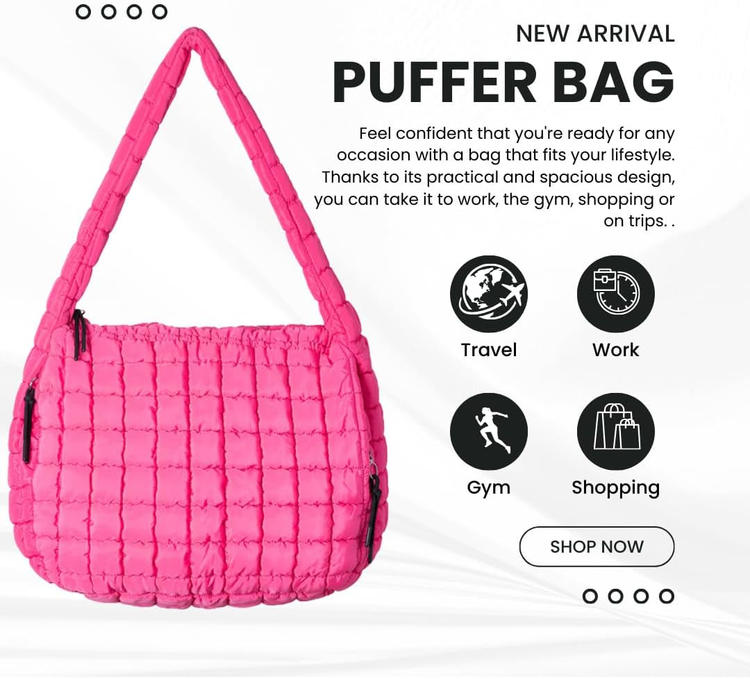Essentiem - Puffer Tote Bag for Women, Puffer Bag, Quilted Purses, Quilted Puffer Tote Bag, Quilted Crossbody Bags for Women