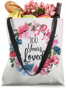 100 Year Loved Floral Gift for Women, Grandma 100Th Birthday Tote Bag