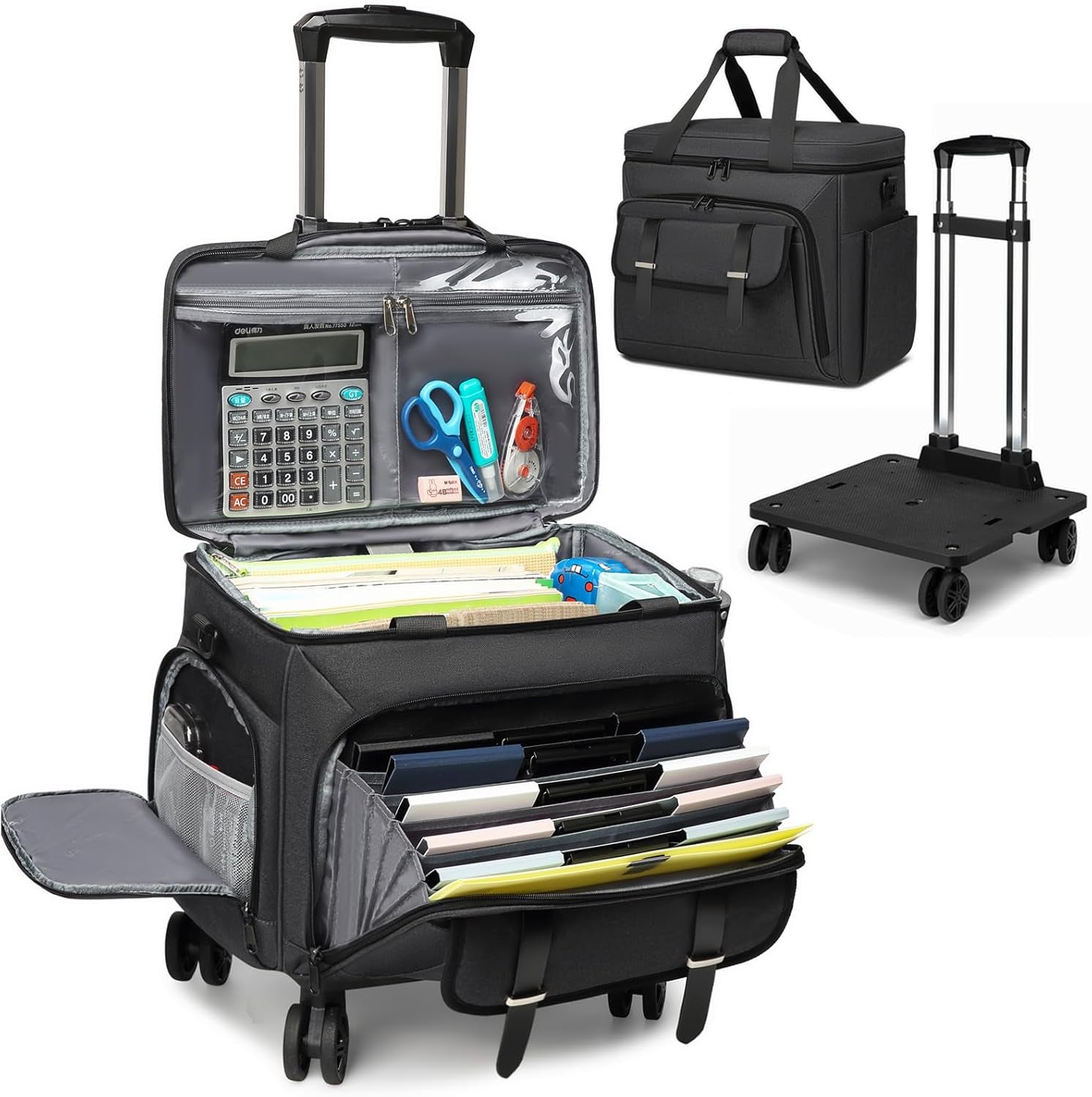Rolling Teacher Tote Bag for Women Men,Large Tote Bag with Detachable Wheels Trolley,15.6 Inch Laptop Wheeled Teacher Bag for Work Office