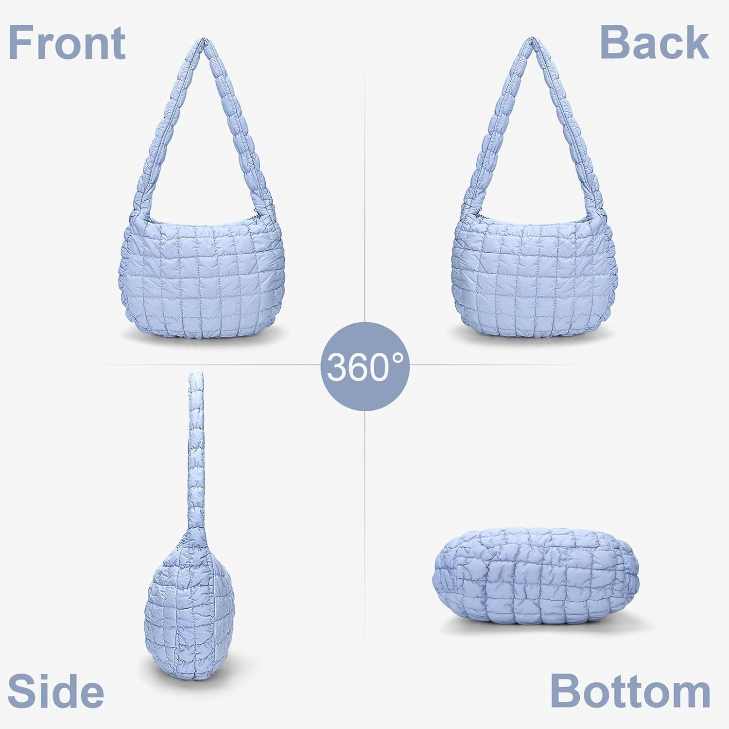 YFGBCX Quilted Tote Bag for Women - Lightweight Puffer Shoulder Bag, Padded Hobo Crossbody with Zip Closure - A07-Light Blue