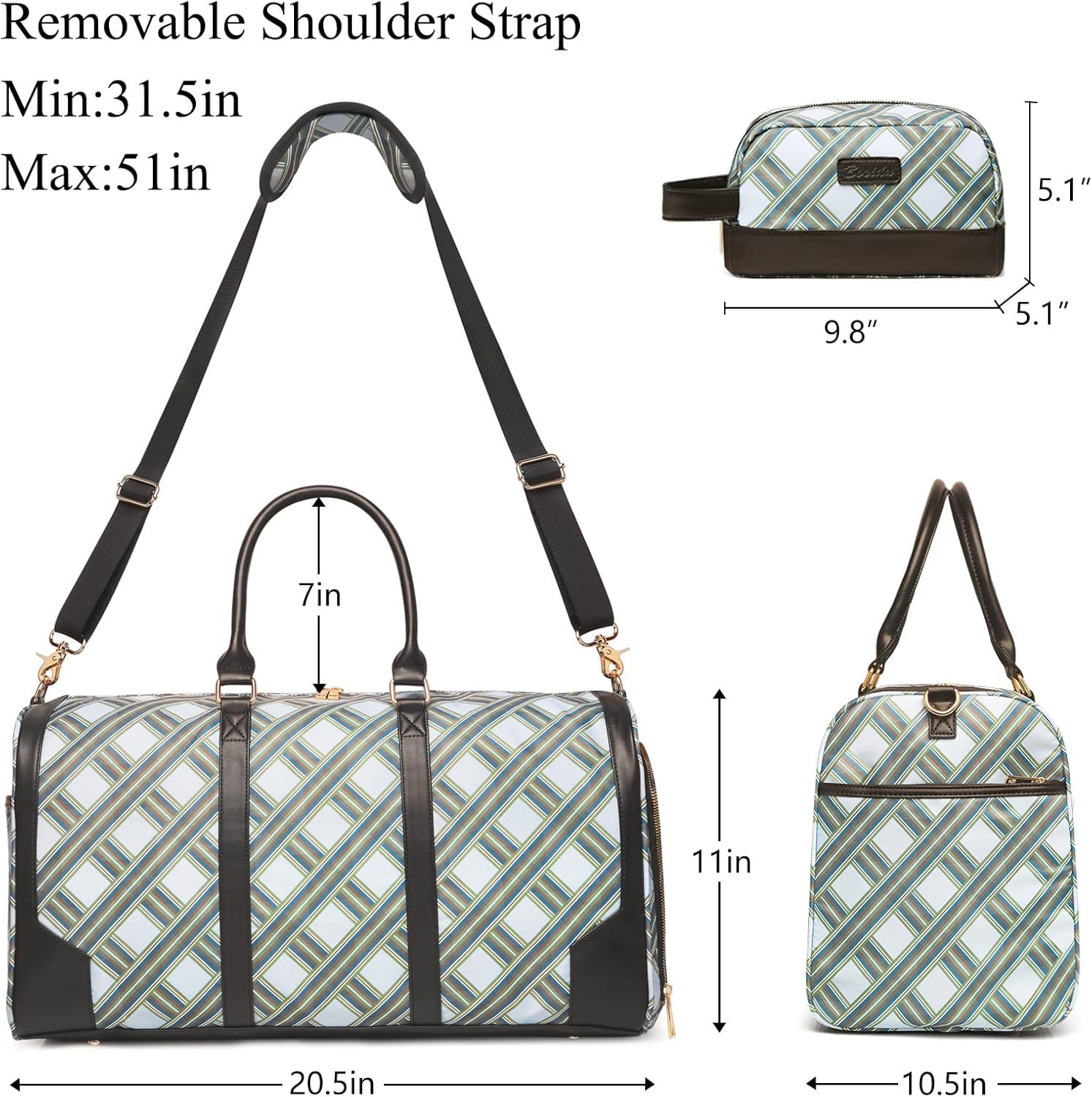 2Pcs Weekender Bags for Women with Toiletry Bag Shoe Compartment Cheap Overnight Bag Carry on Tote Duffle Bag for Travel Clearance Flight Approved, Green