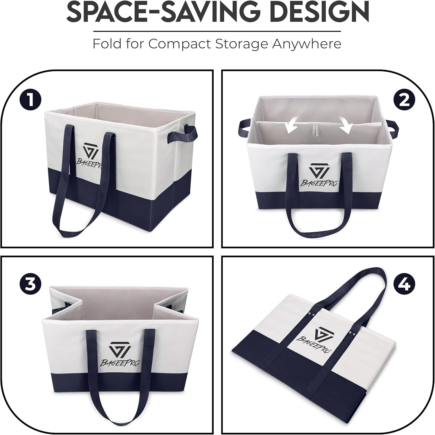 2Pack Collapsible Tote Bags | Large Reusable Grocery Bag | Heavy Duty Shopping Bag with Handles for Food and Storage