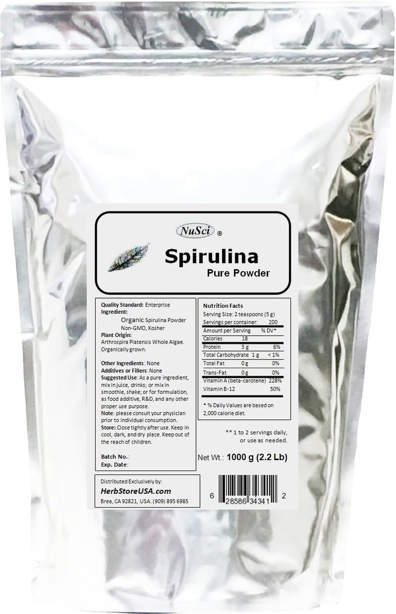 Spirulina Organically Grown Powder 2000G (4.4 Lb) Bulk Pure Fresh, GMO Free & Non-Irradiated