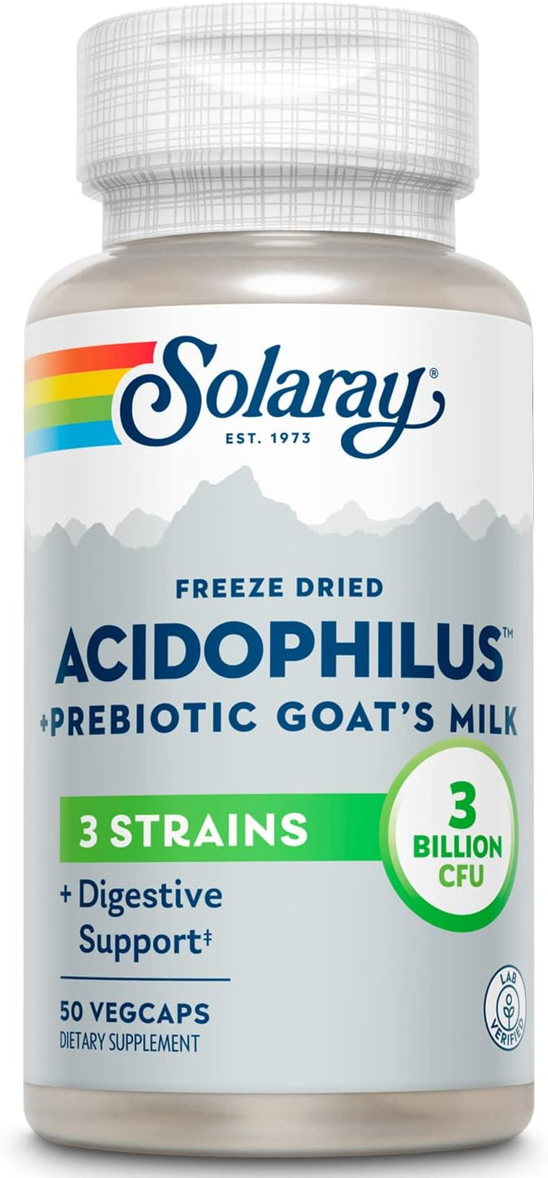 SOLARAY Acidophilus 3 Strain Probiotic & Prebiotic Goats Milk | 3 Billion CFU & Freeze Dried | 50 Vegcaps