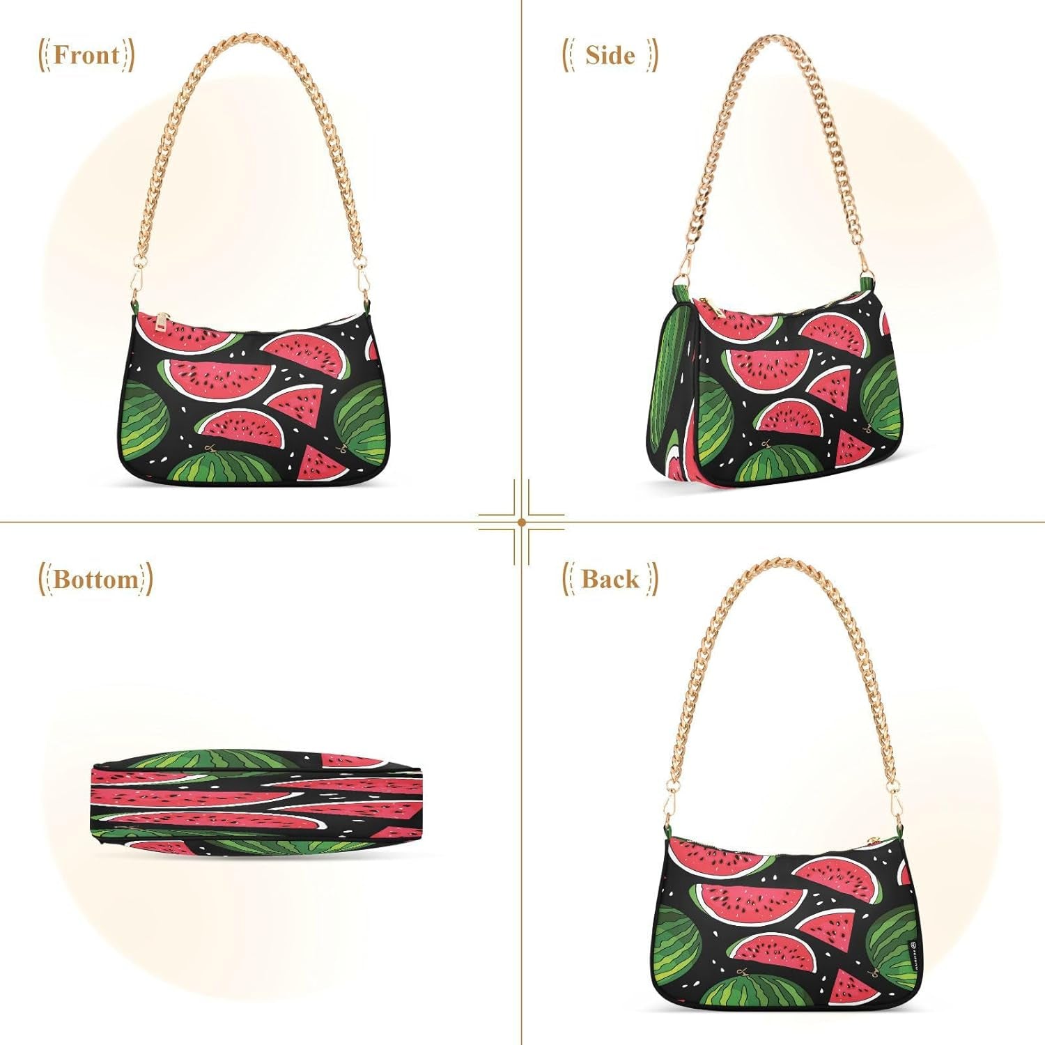Shoulder Bags for Women Watermelon Hobo Tote Handbag Small Clutch Purse with Zipper Closure