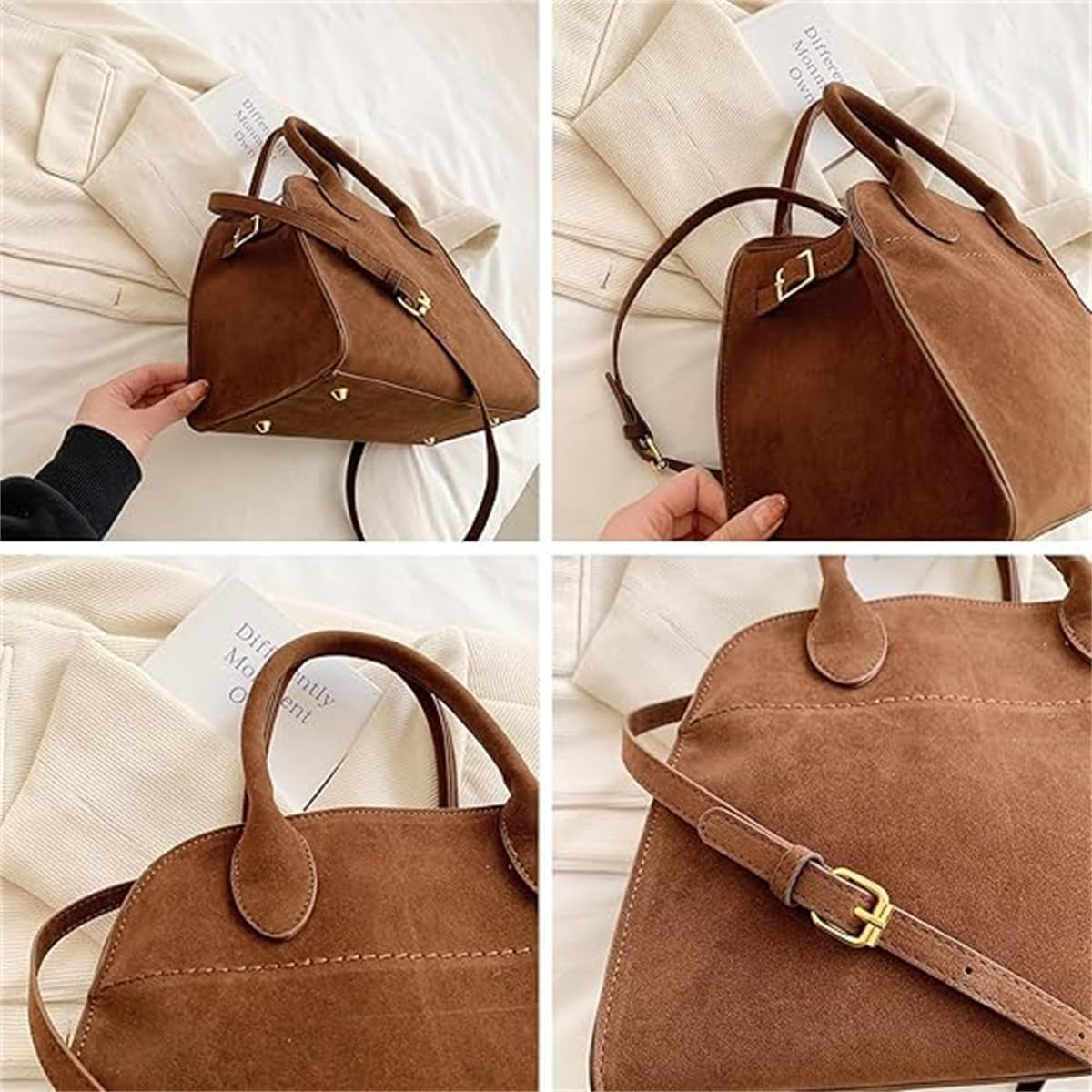 Suede Vintage Tote Bag for Women,Large Capacity Fashion Retro Shoulder Satchel,Adjustable Strap Faux Leather Top Crossbody