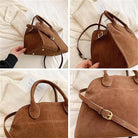 Suede Vintage Tote Bag for Women,Large Capacity Fashion Retro Shoulder Satchel,Adjustable Strap Faux Leather Top Crossbody