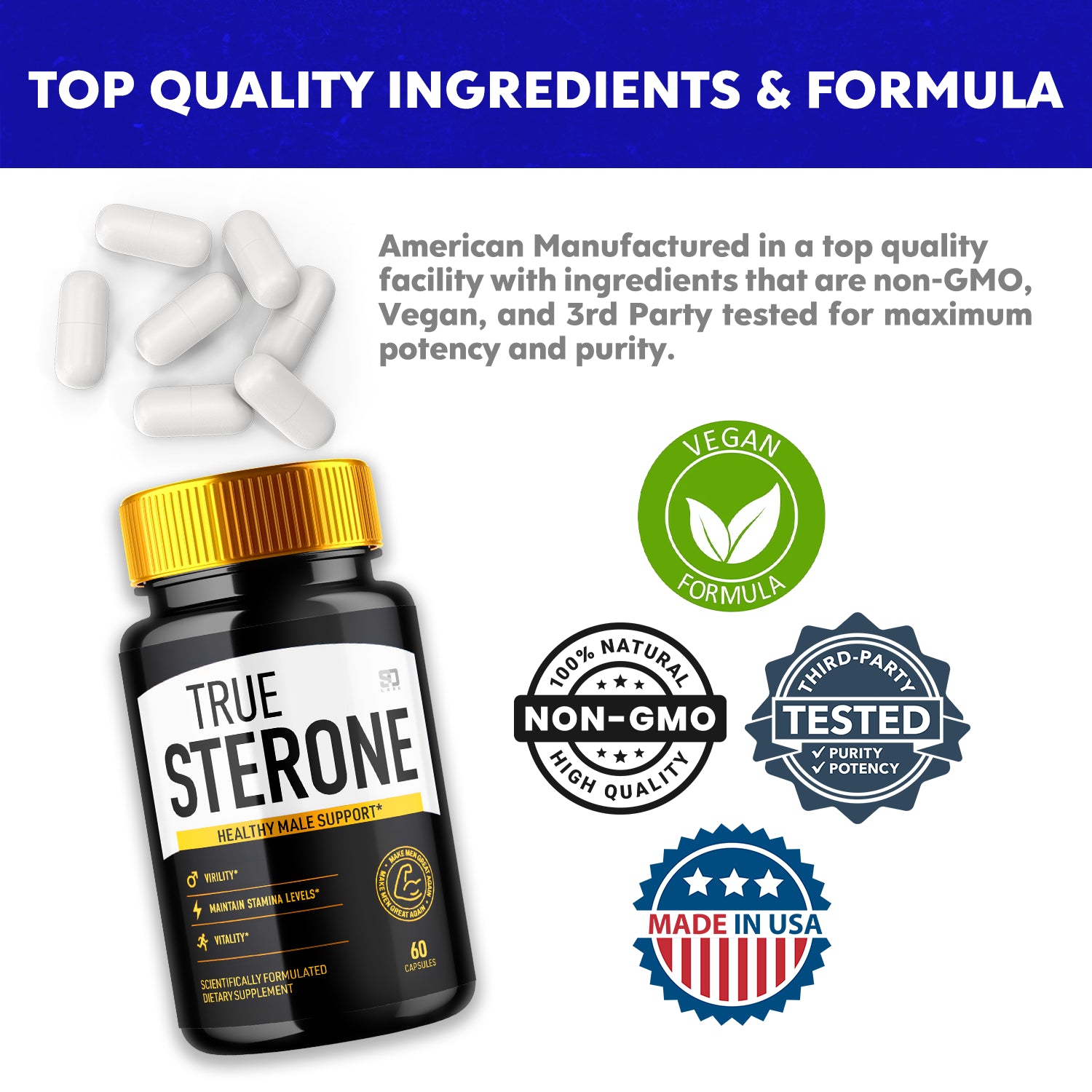 True Sterone Male Pills - Enhances Stamina and Supports Vitality (5 Pack)