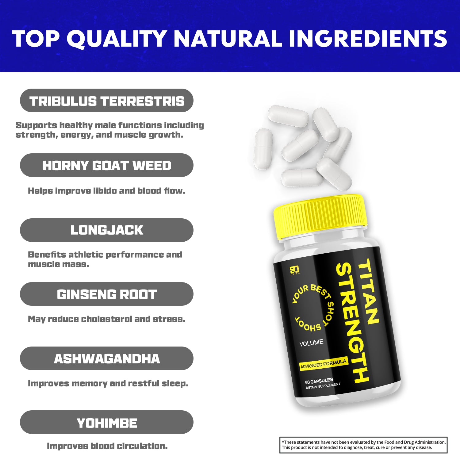 Titan Strength Capsule Advanced Formula Support Performance & Energy 60 Capsules