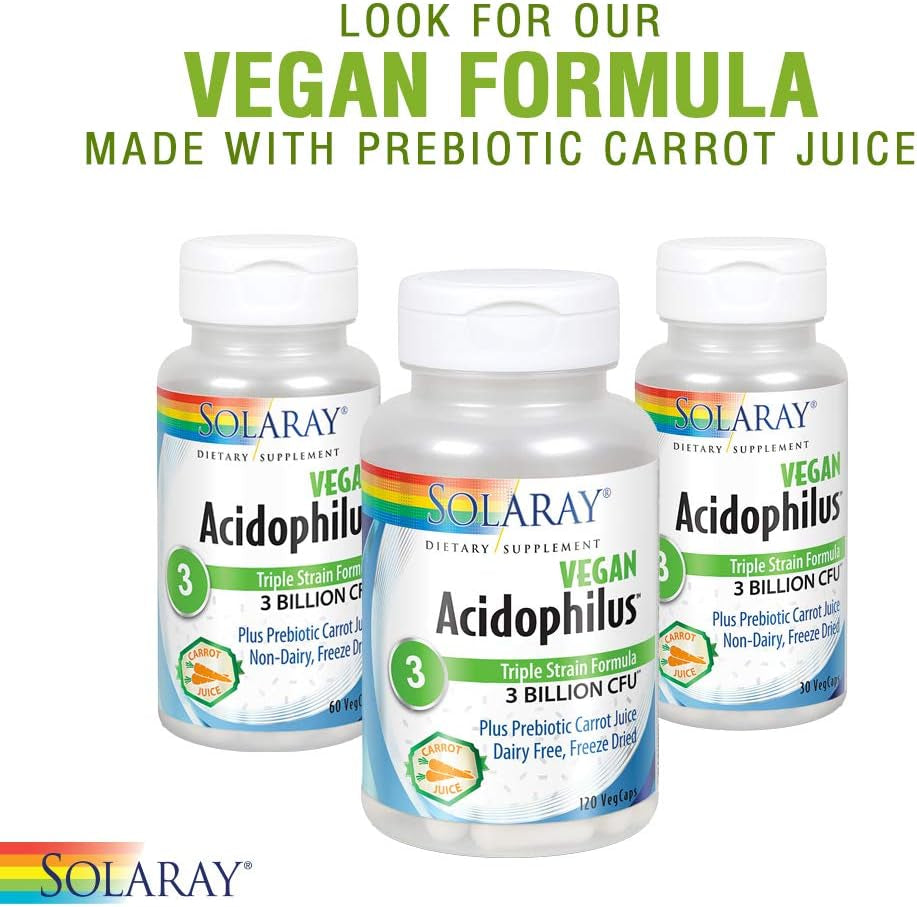SOLARAY Acidophilus 3 Strain Probiotic & Prebiotic Goats Milk | 3 Billion CFU & Freeze Dried | 50 Vegcaps