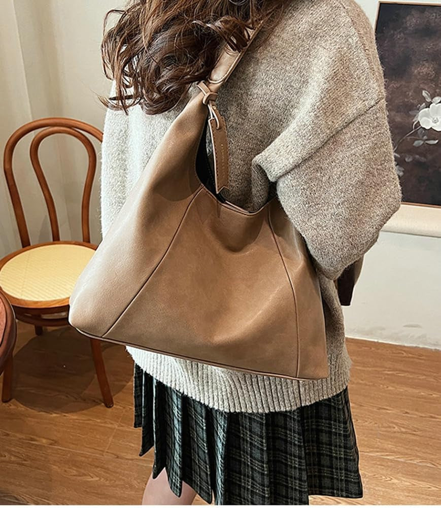Slouchy PU Leather Hobo Bags Women Trendy Shoulder Bag Crescent Crossbody Purse Satchels Bag Top-Handle Tote Handbag