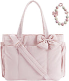 Crush Bow Tote Bag, 26L Foldable Travel Tote for Women with Compartments, Lightweight Shoulder Handbag for Work