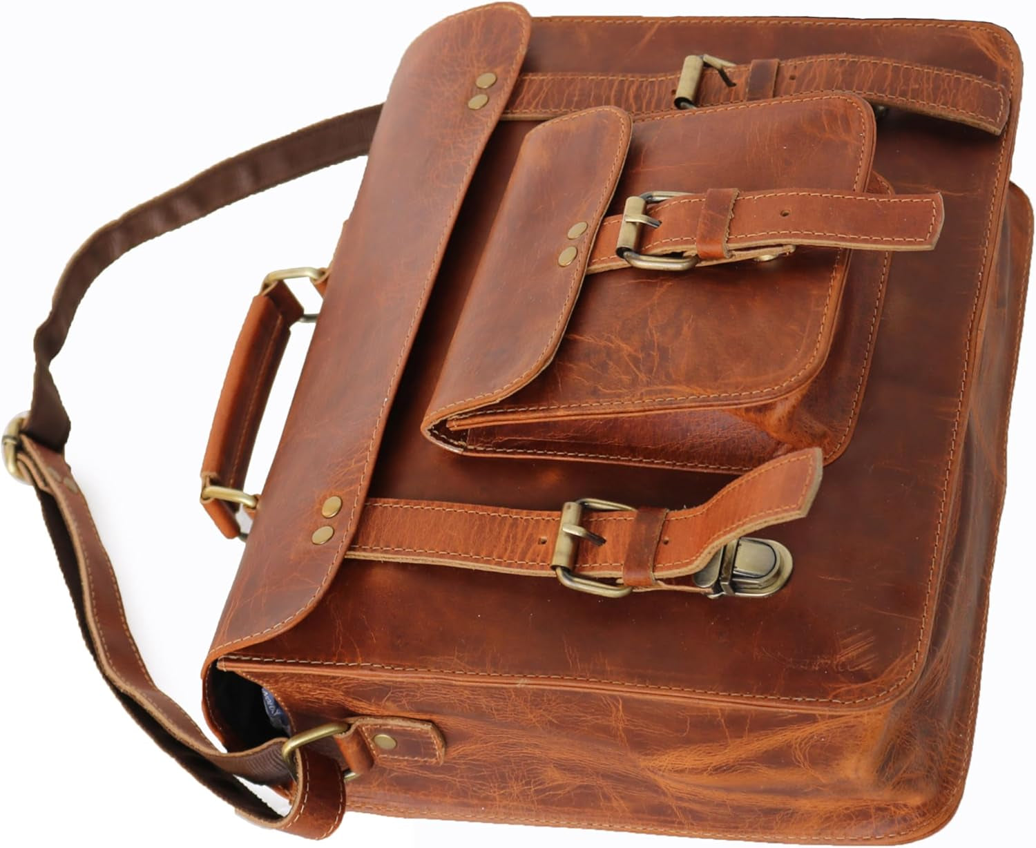 Leather Messenger Bag Shoulder Bag Cross Body Vintage Messenger Bag Satchel Man Purse Competible with Ipad and Tablet