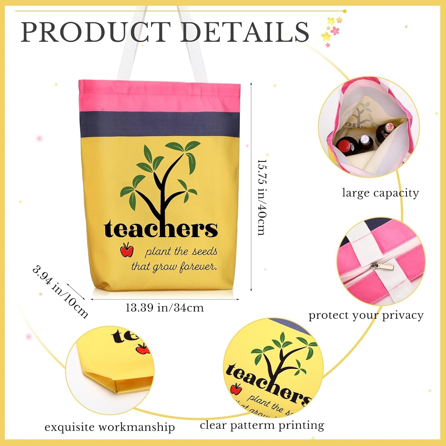 6 Pcs Employee Appreciation Gifts Teacher Appreciation Canvas Tote Bag Bulk Travel Cosmetic Bags Portable Makeup Zipper Pouch and Canvas Tote Bag Reusable Gift for Nurses Employee