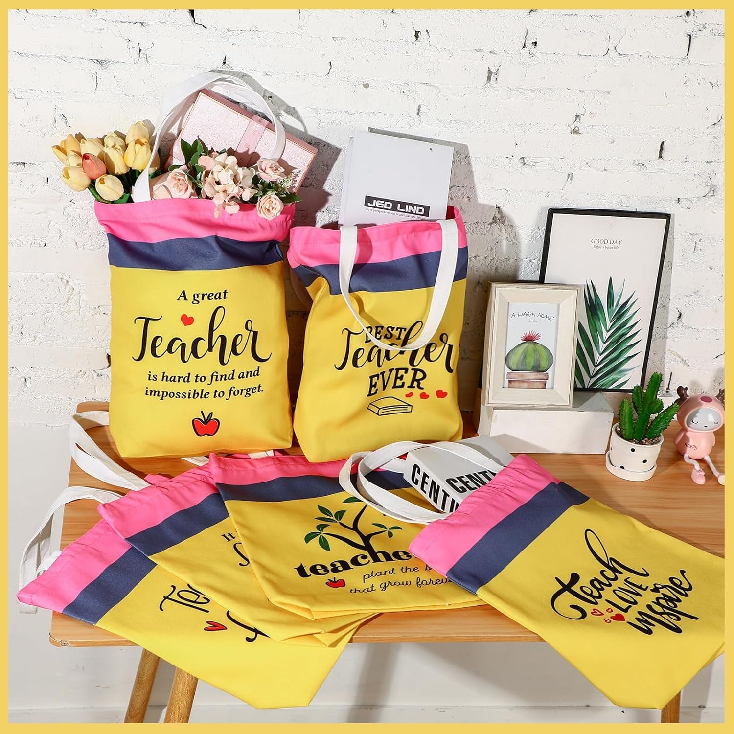6 Pcs Employee Appreciation Gifts Teacher Appreciation Canvas Tote Bag Bulk Travel Cosmetic Bags Portable Makeup Zipper Pouch and Canvas Tote Bag Reusable Gift for Nurses Employee