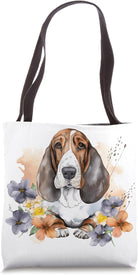 Bassett Hound Sweet Watercolor Floral Dog Bassett Hound Tote Bag