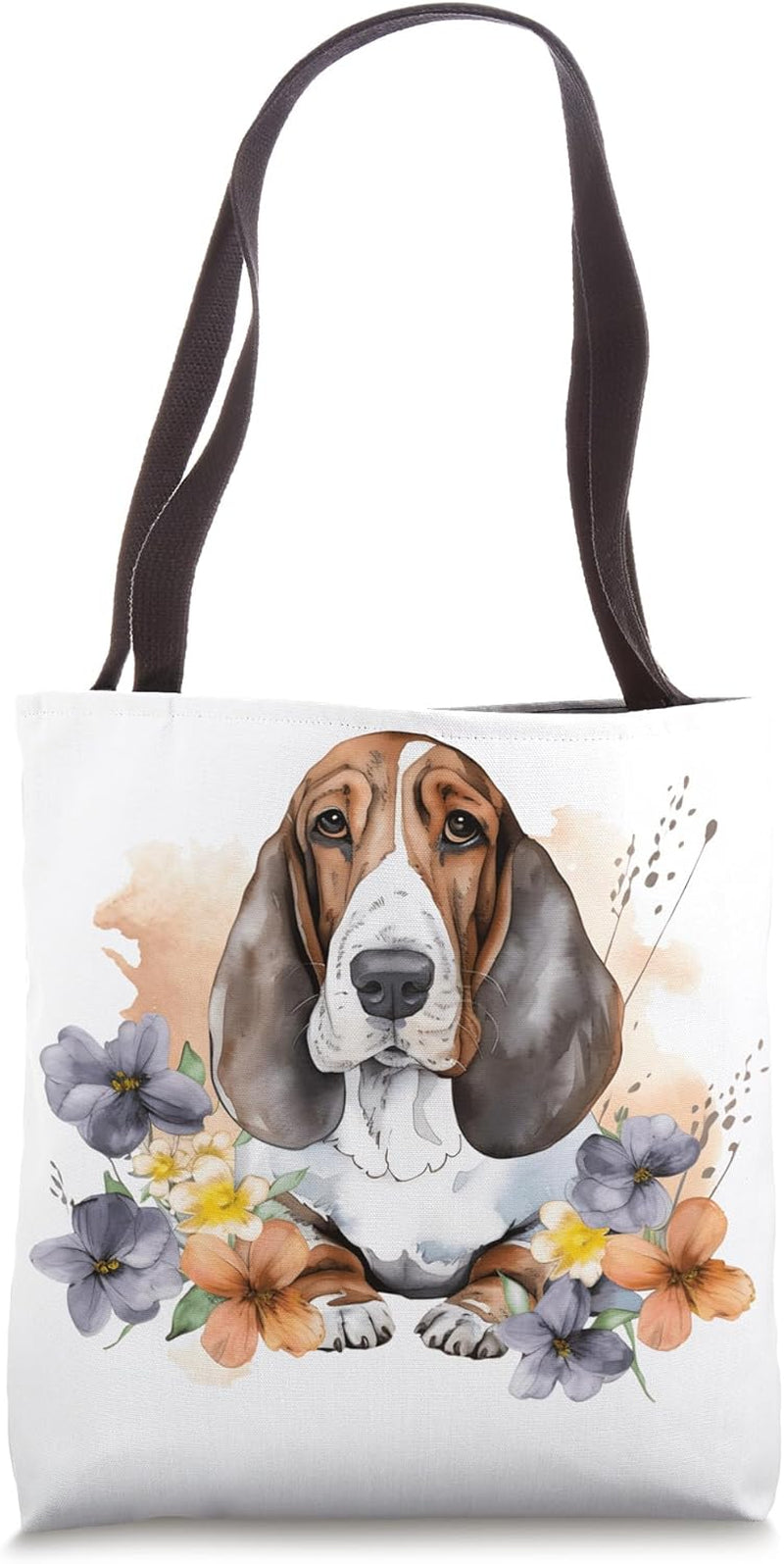 Bassett Hound Sweet Watercolor Floral Dog Bassett Hound Tote Bag