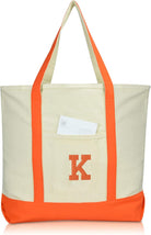 DALIX Initial Tote Bag Personalized Monogram Orange Zippered Top Letter - K