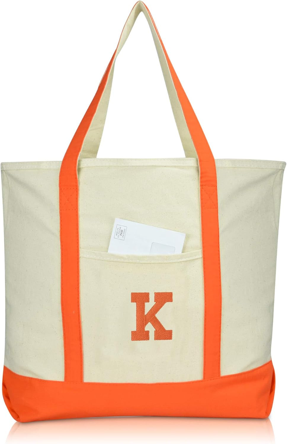 DALIX Initial Tote Bag Personalized Monogram Orange Zippered Top Letter - K