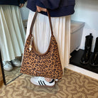 YFGBCX Suede Tote Bags for Women Suede Bag Fall Purse Retro Suede Leopard Purse Slouchy Hobo Bag College Tote Handbags