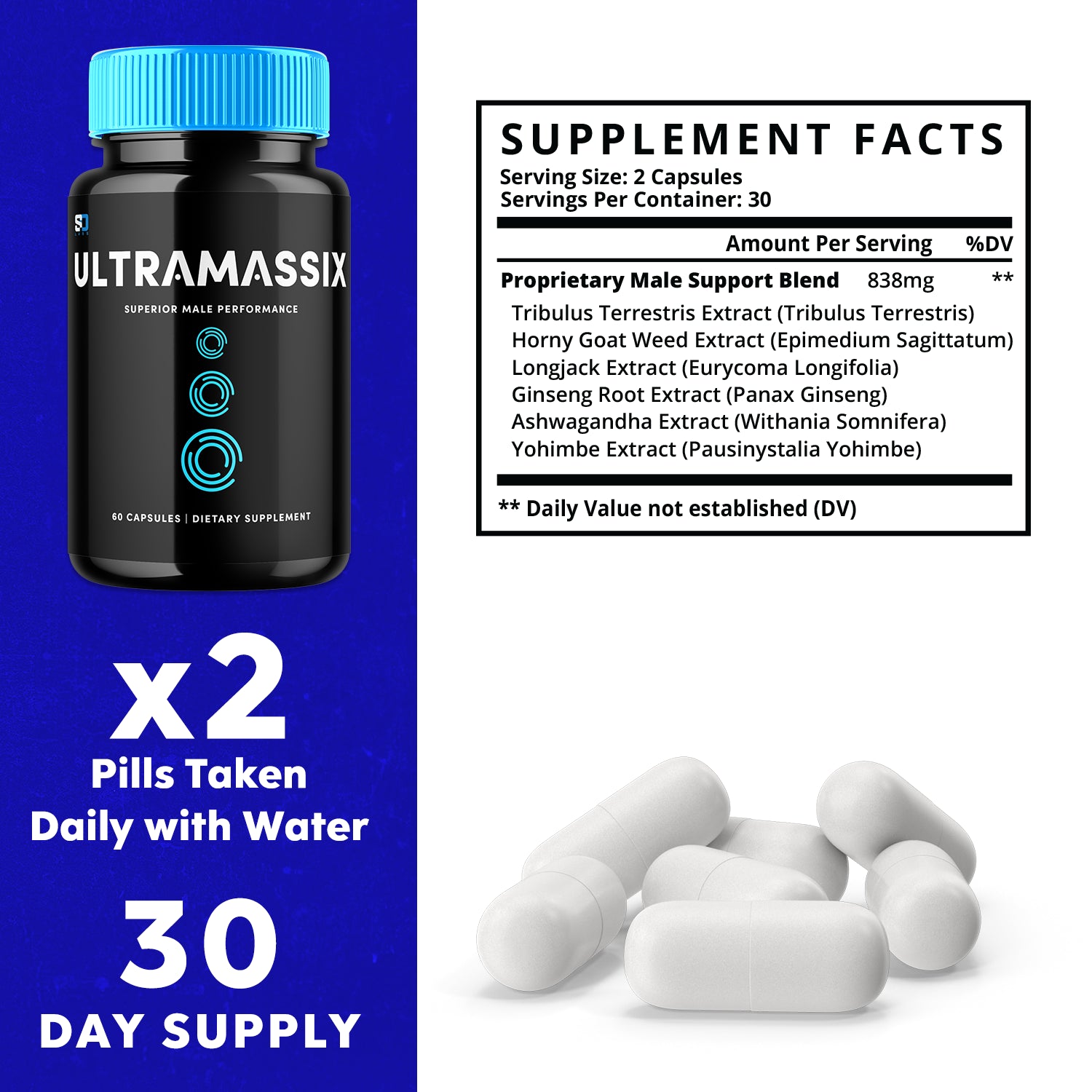 Ultramassix Male Pills Supports Energy, Performance and Vitality (3 Pack)