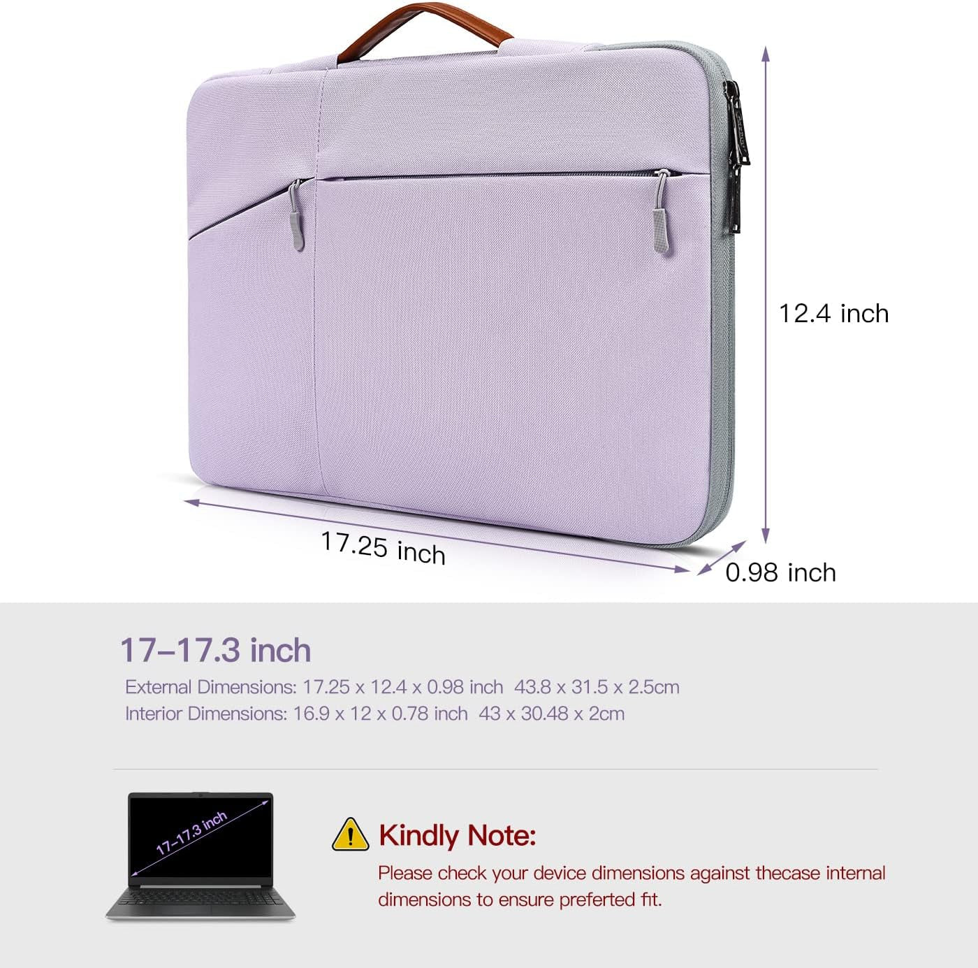 17.3 Inch Laptop Sleeve Case Briefcase Bag for HP 17.3 Laptop, HP Pavilion 17/ Envy 17T/ PROBOOK 17, Dell Inspiron 17, Lenovo ASUS ACER MSI 17.3 Waterpoof Computer Bag -Purple
