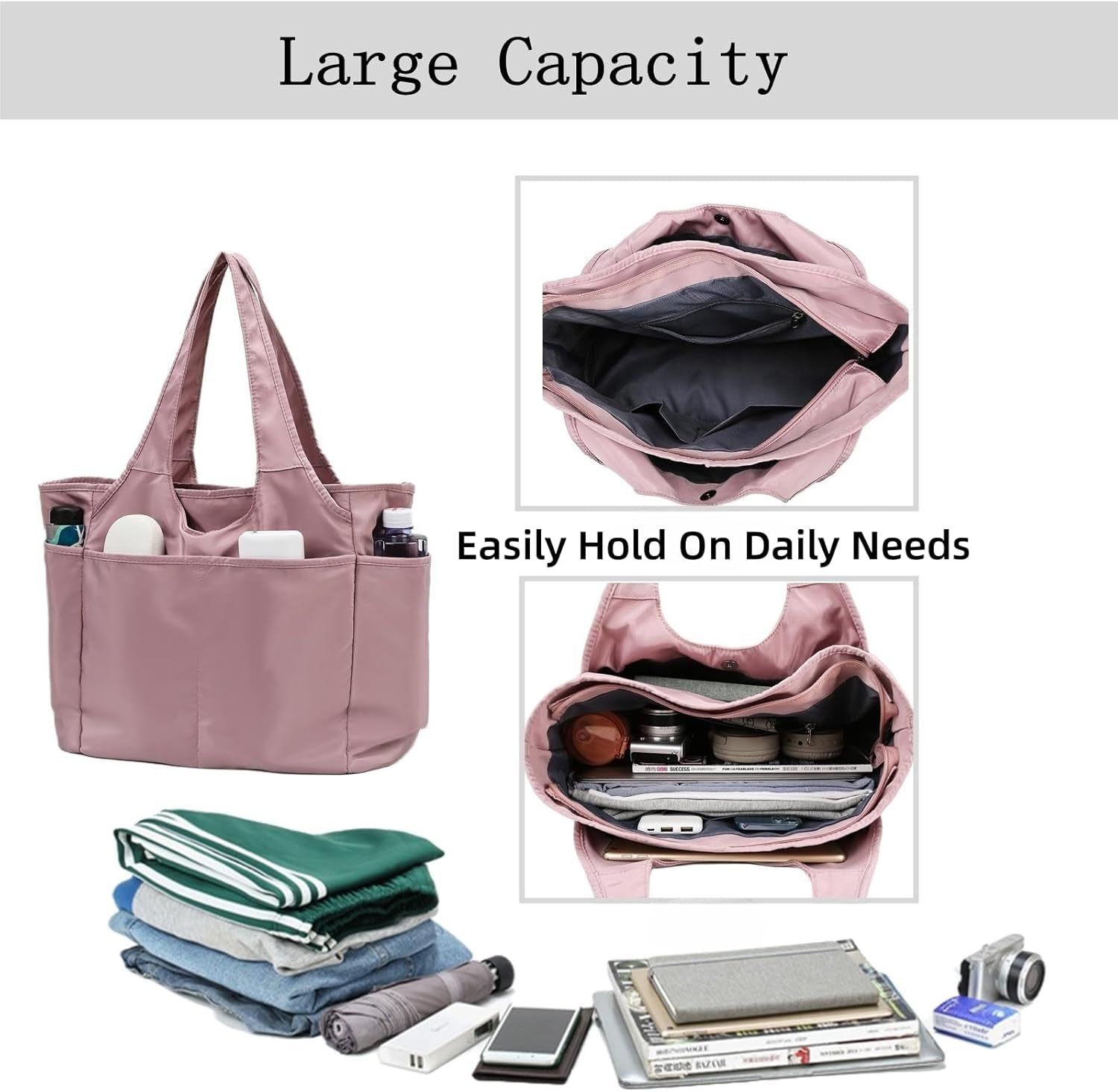 SOYMWIN Tote Bag for Women,Large Tote Bag with Compartments and Multiple Pockets,Quilted Shoulder Bag for Travel Work Sports