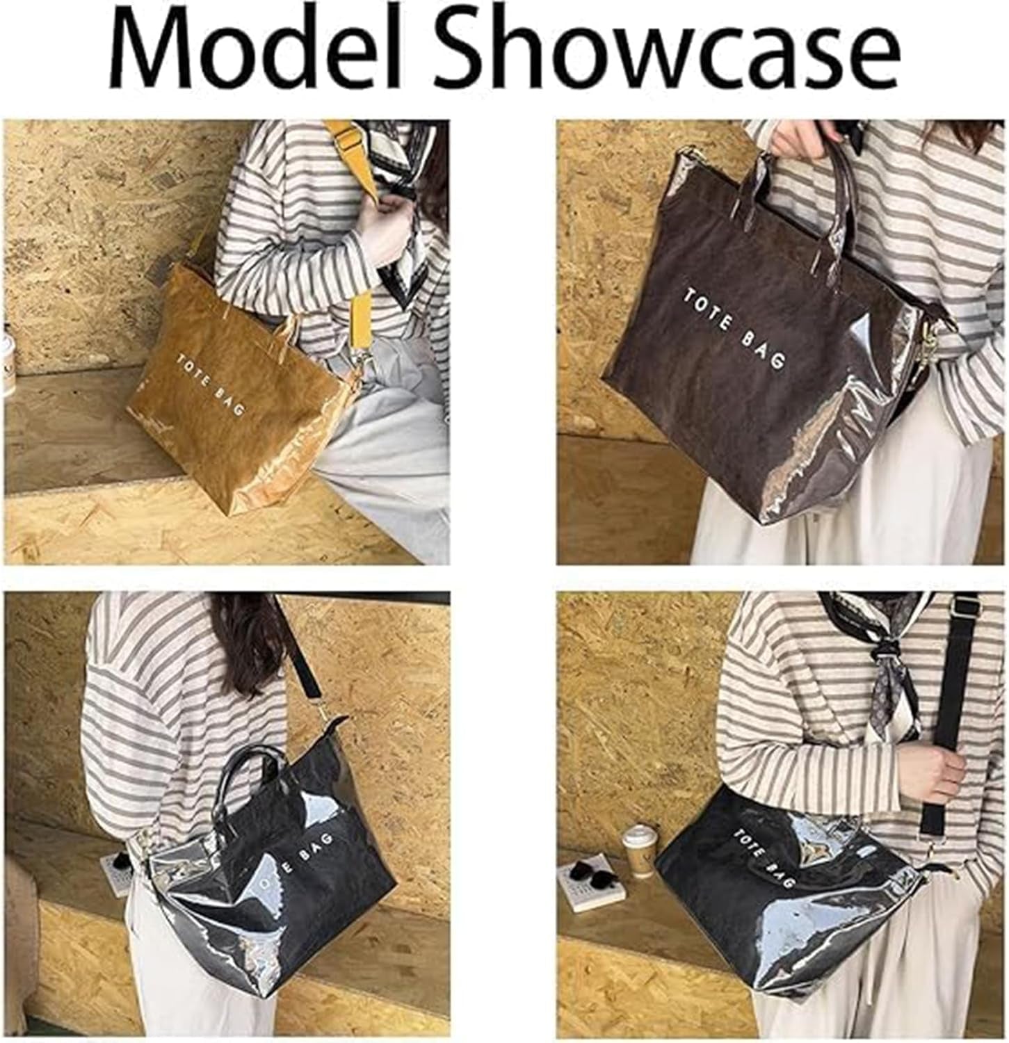 Stellaya Womens Letters Print Tote Bag, PVC Waterproof Kraft Paper Handbags, with Shoulder Strap
