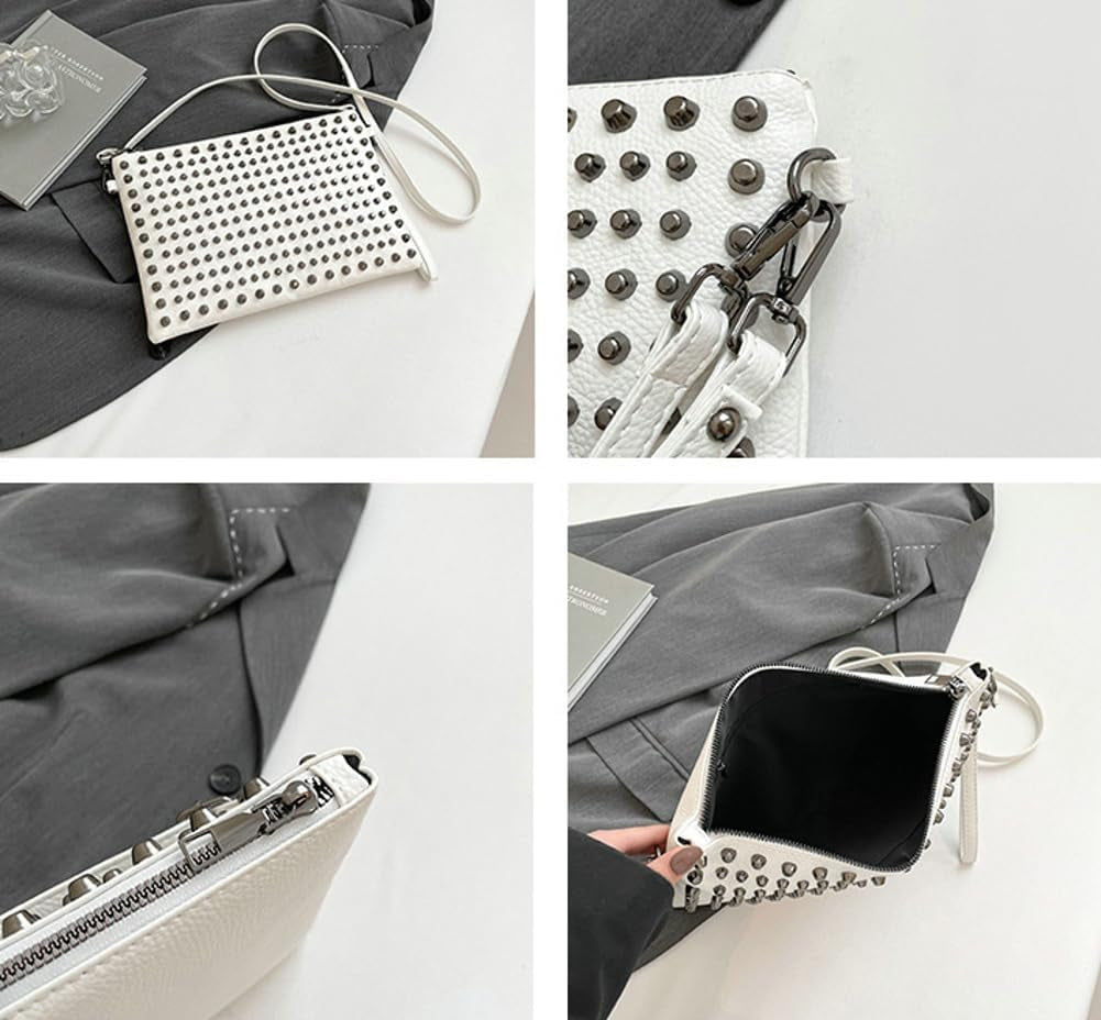 Y2K Crescent Crossbody Purse Women 90S PU Leather Trendy Studded Shoulder Satchels Hobo Bags Punk Underarm Tote Handbag