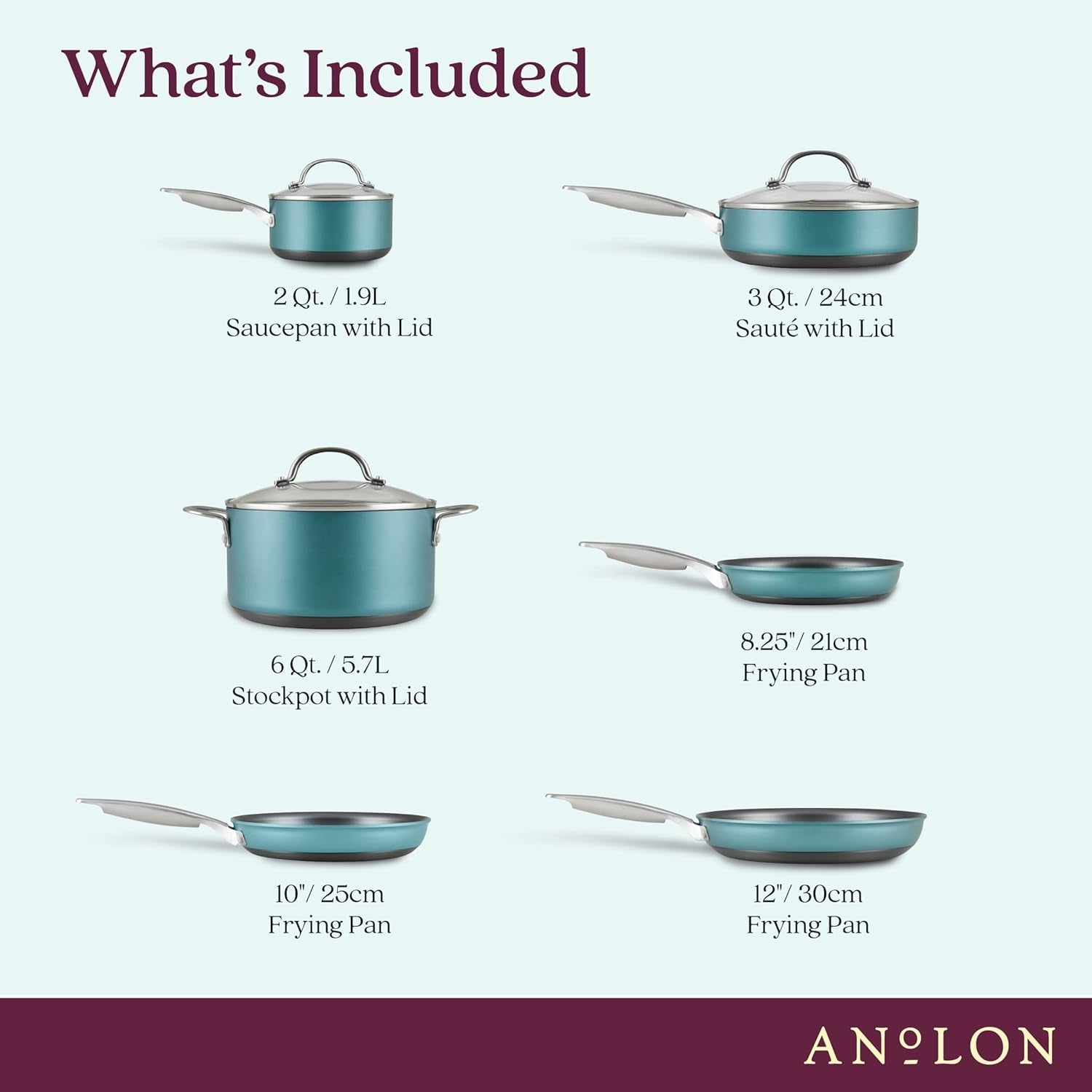 Anolon Achieve Hard Anodized Nonstick Cookware Pots and Pans Set, 9 Piece - Teal