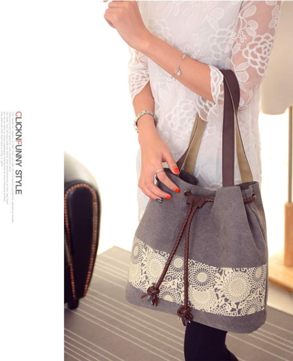 Women Printing Canvas Shoulder Bag Casual Handbags Purse Retro Tote