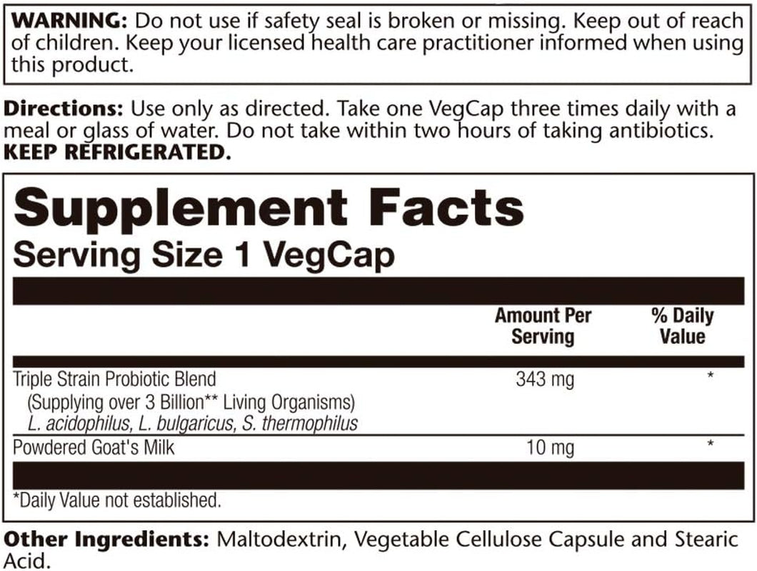 SOLARAY Acidophilus 3 Strain Probiotic & Prebiotic Goats Milk | 3 Billion CFU & Freeze Dried | 50 Vegcaps