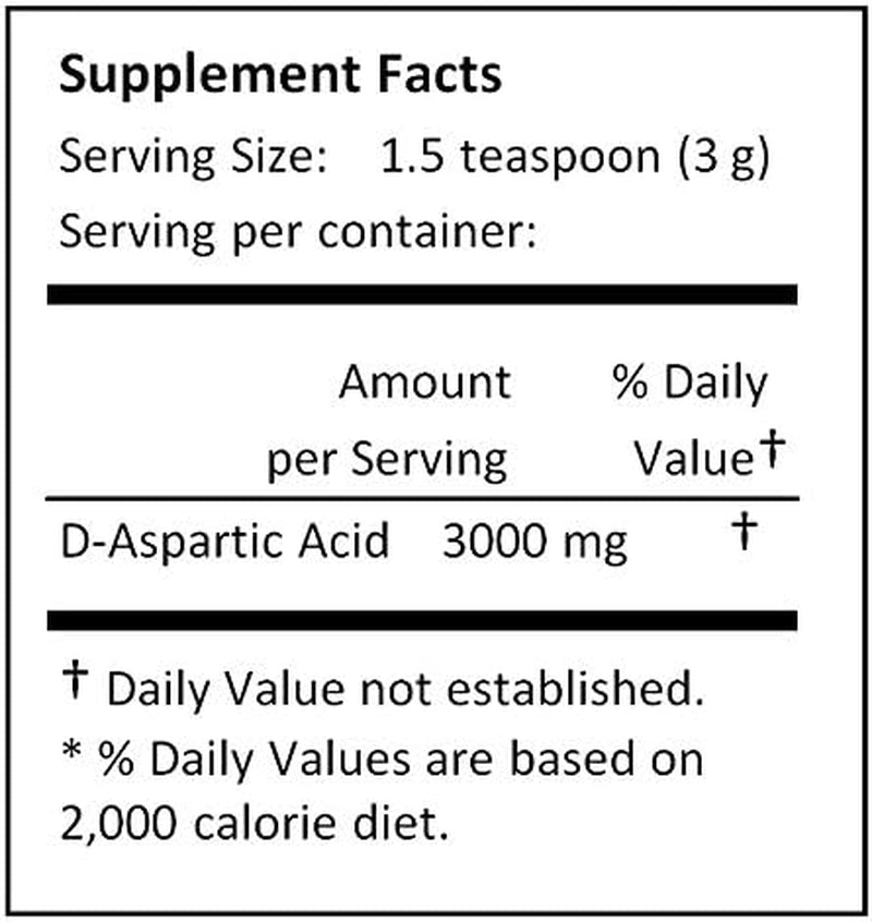 Pure D-Aspartic Acid (DAA) Powder AJI Quality Standard (1000 Grams (2.2 Lb))