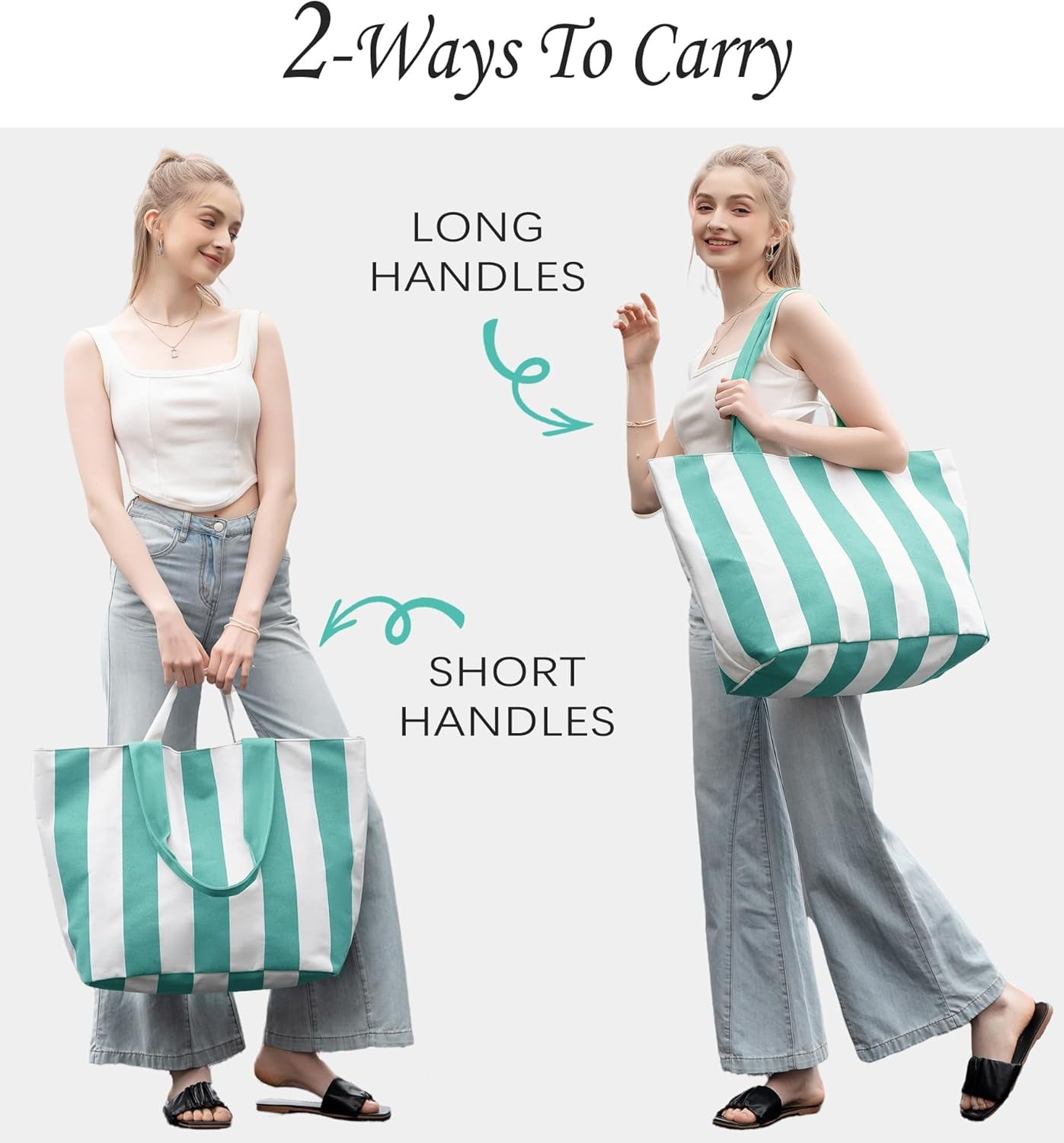 22'' 50L Large Beach Bag with Zipper, Extra Large Canvas Tote Bag for Women, Weekender Pool Bag