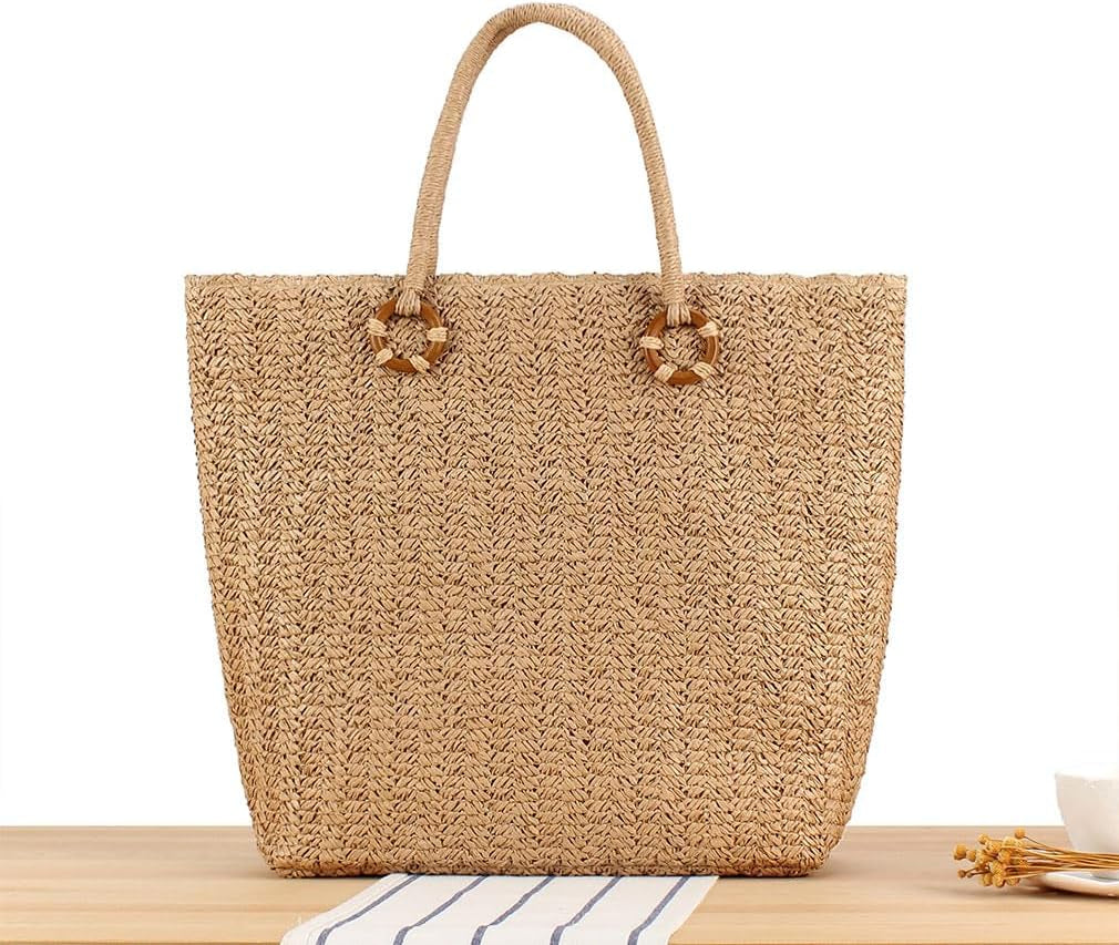 Big Woven Bag Women Large Tote Bag Summer Beach Handbag Retro Simple Travel Vacation Shoulder Bag