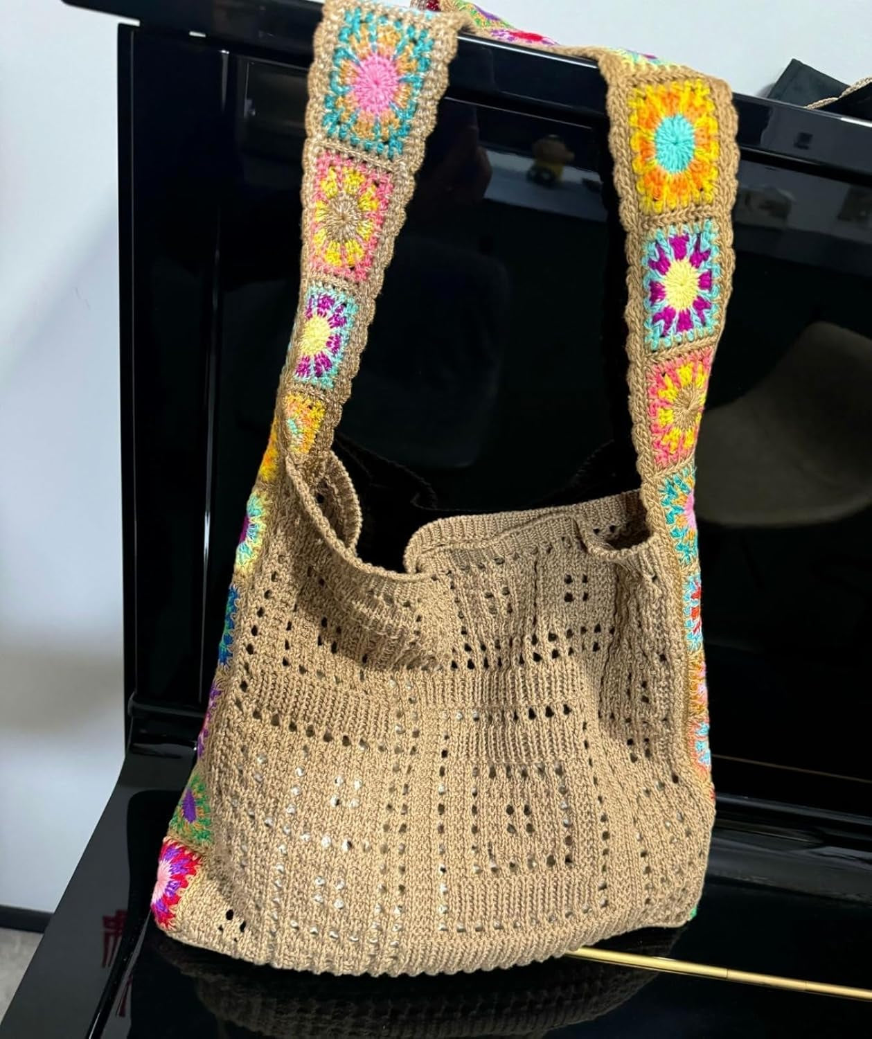 Women'S Boho Embroidery Crossbody Bag Hollow Out Crochet Knit Shoulder Bag Knited Bag Handbag Summer Beach Tote