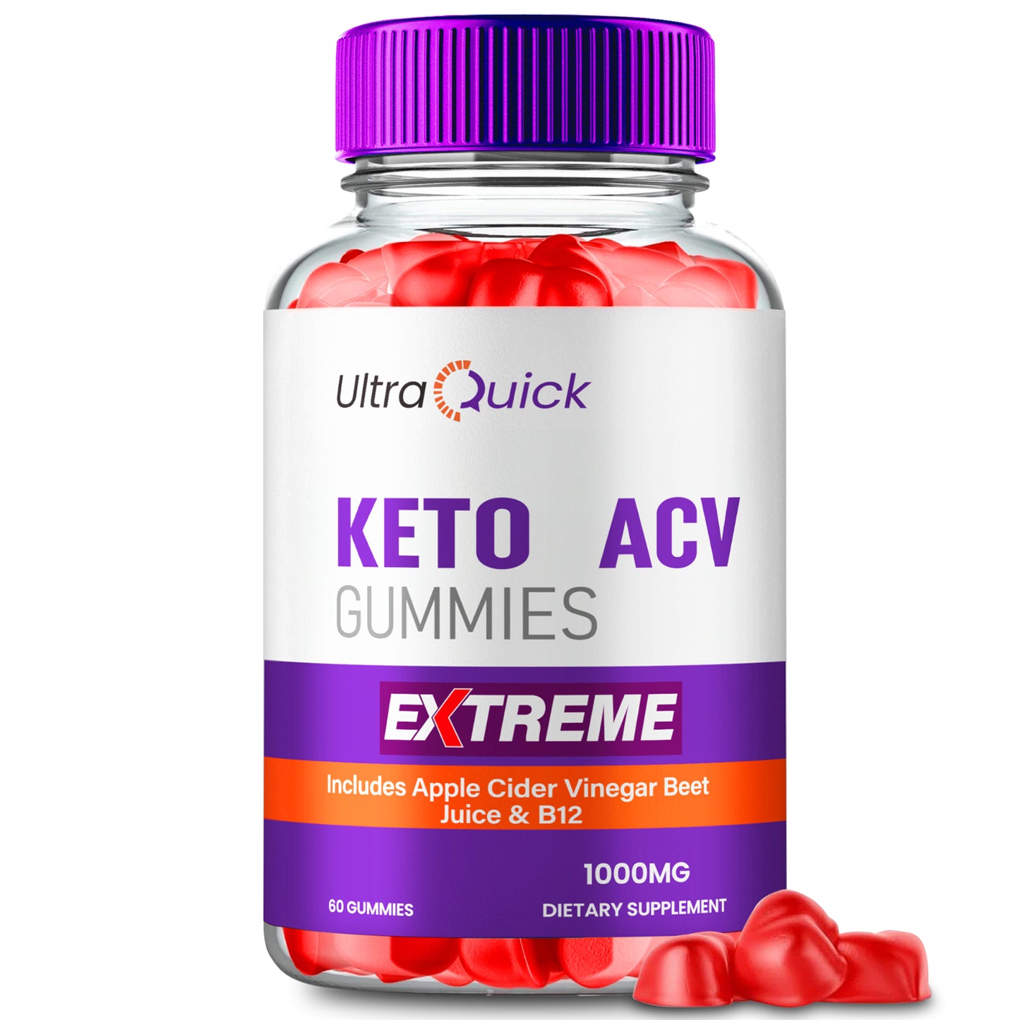 Ultra Quick ACV Gummies to Repress Appetite Cravings & Boost Fat Burning 60Ct